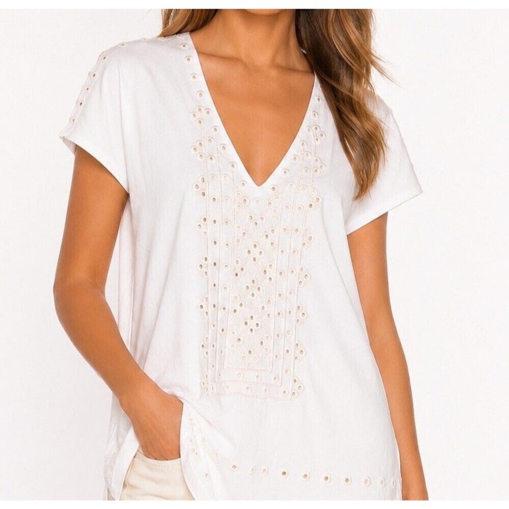 J.Crew White Cotton Eyelet Embroidered Top Blouse V-Neck Crochet Boho XS S